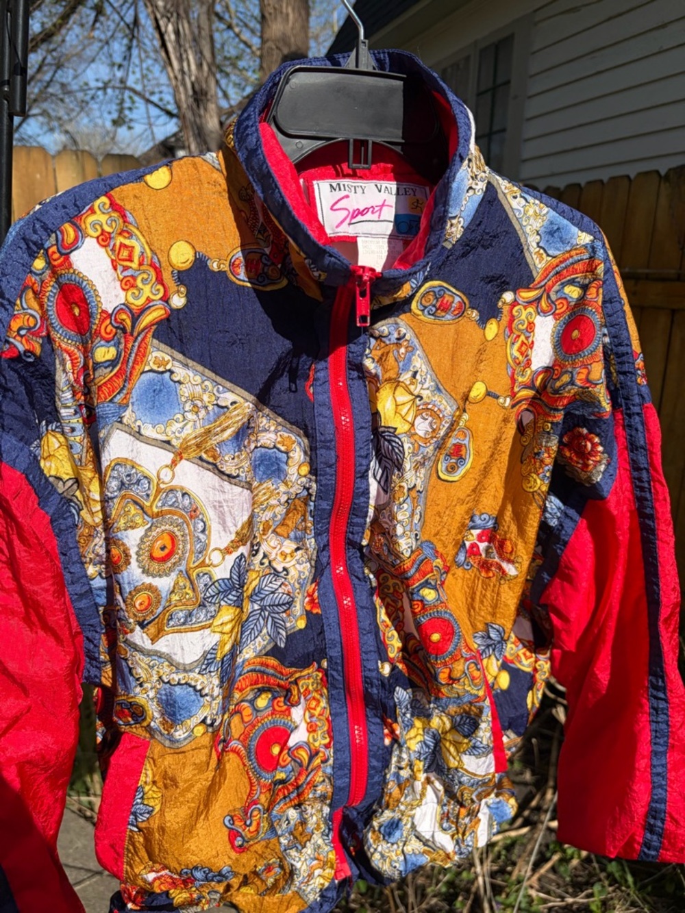 Misty Valley Sport Vintage Multicolor Nylon Jacket L Red Blue Gold